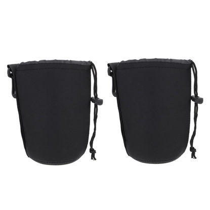 Picture of SHOWERORO 2pcs Camera Lens Bag Camera Lenses Neoprene Pouch for Camera Lens Drawstring Lens Case Lens Pouch Bag Neoprene Camera Lens Protective Case Black Large Box Bag Neoprene Lens Case