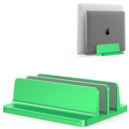 Picture of Elevate Your Workspace with Vertical Laptop Stand Holder - Adjustable Dock Size Fits All MacBook,Surface,Chromebook and Gaming Laptops (Up to 17.3 inches)-Space-Saving Design in Sleek Green Aluminum