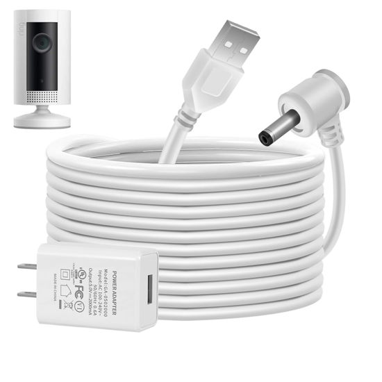 Picture of Charge Cords 30ft for Ring Weatherproof Indoor Outdoor Charging Cable with Quick 2Amp Power Adapter for Ring Stick Up Cam Battery 3rd Gen/2nd Gen & Spotlight Cam Battery (White,1 Pack)