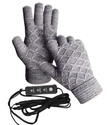 Picture of Kbinter USB 2.0 Powered Stripes Heating Pattern Knitting Wool Cute Heated Cat Paw Gloves Fingerless Hands Warmer Mittens Laptop Computer Warm Gloves for Women Men Girls Boys (White)