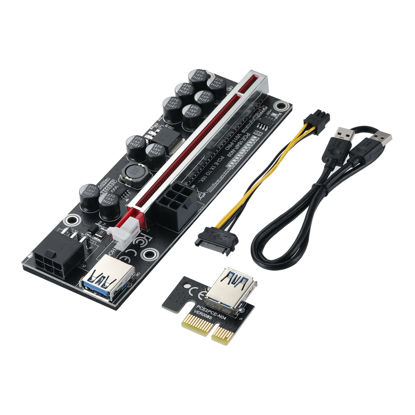 Picture of BEYIMEI PCI-E 1X to 16X Riser Card, 10 Capacitors,for Bitcoin Ethereum Mining ETH,with 0.6 m USB 3.0 Extension Cable & 6PIN SATA Power Cable - GPU Extender Riser Card - (V011-PRO,1 Pack)