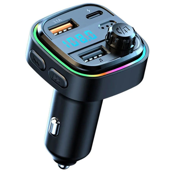 Picture of QQH C26 Dual Ports USB Charger TF Card U Disk FM MP3 Player Car Charger for Mobile Phone: Hands-Free FM Transmitter with Wireless Bluetooth 5.0, Dual USB Ports, and Colorful LED Backlight