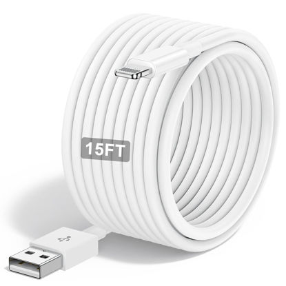 Picture of Extra Long iPhone Charger Cable 15 ft/5M,[Apple MFi Certified] USB to Lightning Cable15 ft, iPhone Fast Charging Cord for Apple iPhone 14/14pro/13/12/11/11Pro/11Max/ X/XS/XR/XS Max/8/7,iPad(White)