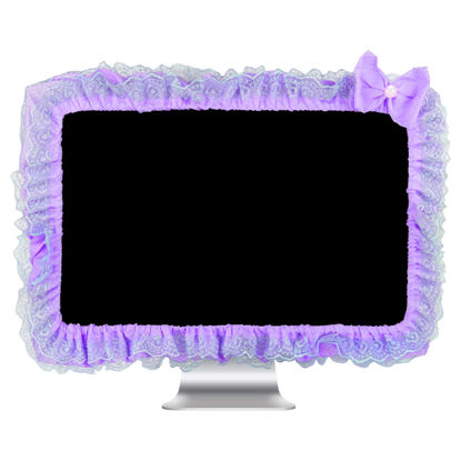 Picture of Kingshion 23"-27" Lovely Cute Computer Monitor Cover with Lovely Cute Elastic Pen Pocket Bow-knot TV LCD Screen Monitor Decoration Dust Cover Protector, Lace Fabric, Purple