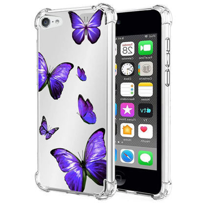 Picture of Bohefo Clear Case Compatible with iPod Touch 7 / iPod Touch 6 / iPod Touch 5 Case for Girls Women, Cute Soft TPU Shockproof Protective Phone Case Cover for Apple iPod Touch 5/6/7th (Purple Butterfly)