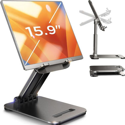 Picture of LISEN Tablet Stand for iPad Stand Holder Desk, Foldable iPad Pro Holder Portable Monitor Stand, Computer Office Desk Accessories for iPad Kindle Stand 2024 iPhone iPad 4-15.9"