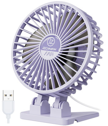 Picture of JZCreater USB Desk Fan, Mini Fan Portable, 3 Speeds Desktop Table Cooling Fan, Plug in Power Fan, Rotation Strong Wind, Quiet Personal Small Fan for Home Desktop Office Travel Bedroom, Purple