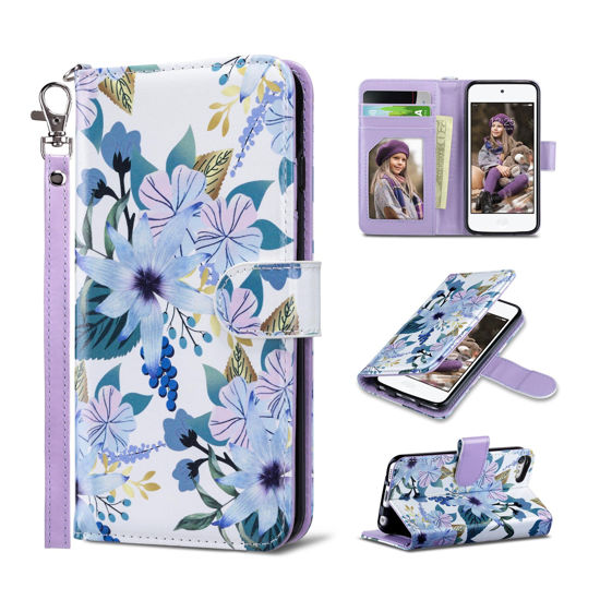 Picture of ULAK iPod Touch 7 Wallet Case, iPod Touch 6 Case with Card Holder, Premium PU Leather Magnetic Closure Protective Folio Cover for iPod Touch 7th/6th/5th Generation (Blossom Blue)