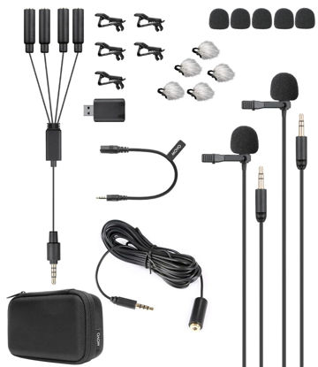 Picture of Movo VersaLav-V2 Lavalier Microphone Set for Smartphones, Computer, DSLR or Mirrorless Camera with Two Lapel Microphones, Splitter, Extension Cord, Clip-on Lav Mics for Video, Podcast, Vlog, Interview