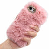 Picture of Fluffy Rabbit Fur Case for iPod Touch 7 / 6 / 5, Girlyard Cute Bling Diamond Rhinestone Handmade Furry Warm Faux Bunny Hair Soft Plush Shockproof Cover for Women Girls - Pink