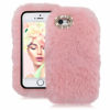 Picture of Fluffy Rabbit Fur Case for iPod Touch 7 / 6 / 5, Girlyard Cute Bling Diamond Rhinestone Handmade Furry Warm Faux Bunny Hair Soft Plush Shockproof Cover for Women Girls - Pink