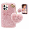 Picture of Girlyard Furry Case for iPod Touch 7 / iPod Touch 6 / iPod Touch 5, Soft Fluffy Plush Faux Rabbit Fur Warm Shockproof Silicone Bumper Protective Cover with Cute Love Heart Hair Ball Pendant - Pink