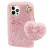 Picture of Girlyard Furry Case for iPod Touch 7 / iPod Touch 6 / iPod Touch 5, Soft Fluffy Plush Faux Rabbit Fur Warm Shockproof Silicone Bumper Protective Cover with Cute Love Heart Hair Ball Pendant - Pink