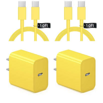 Picture of Charger for iPhone 15 Charger Fast Charging 10Ft - 2 Pack 20W USB C Charger Block and Type C to C Cable Compatible with iPhone 15/15 Pro/15 Pro Max, iPad Pro, Air 5/4, iPad 10/Mini 6, Samsung（Yellow）