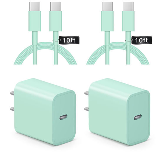 Picture of Charger for iPhone 15 Charger Fast Charging 10Ft - 2 Pack 20W USB C Charger Block and Type C to C Cable Compatible with iPhone 15/15 Pro/15 Pro Max, iPad Pro, Air 5/4, iPad 10/Mini 6, Samsung (Green)