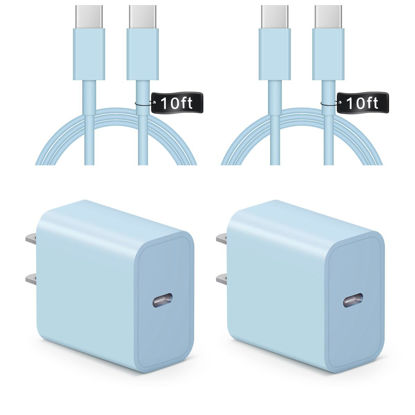 Picture of Charger for iPhone 15 Charger Fast Charging 10Ft - 2 Pack 20W USB C Charger Block and Type C to C Cable Compatible with iPhone 15/15 Pro/15 Pro Max, iPad Pro, Air 5/4, iPad 10/Mini 6, Samsung (Blue)