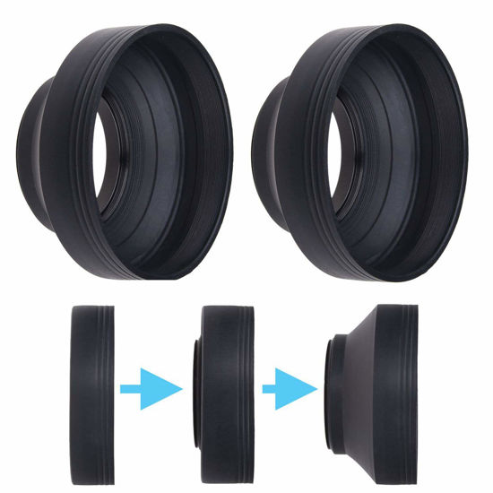 Picture of 67mm Camera Lens Hood - Rubber - Set of 2 - Collapsible in 3 Steps - Sun Shade/Shield - Reduces Lens Flare and Glare - Blocks Excess Sunlight for Enhanced Photography and Video Footage - Perfect