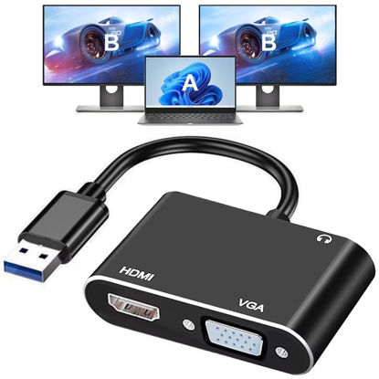 Picture of AKWOR USB 3.0 to HDMI VGA Adapter, USB to HDMI USB to VGA Adapter for 2 Monitors, 1920 * 1080P@60HZ Full HD Display Video Converter Comaptible with Windows 7/8/10/11 and Mac OS Systems