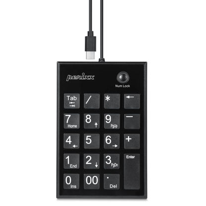 Picture of Perixx PERIPAD-202C Wired USB-C Slim Numeric Keypad - Scissor Keys with 2 USB-A Hubs and Tab Key - Compatible for Tablet, Laptop, & Desktop - Black