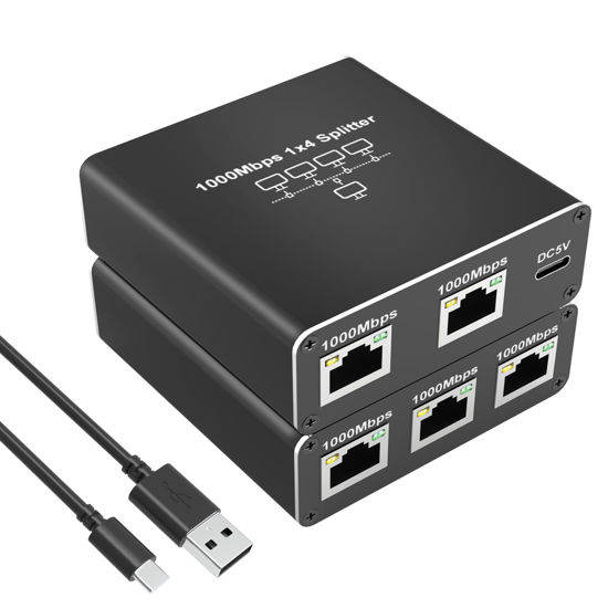 Picture of Tendak Ethernet Splitter 1 to 4 High Speed 1000Mbps, Gigabit Ethernet Splitter RJ45 Splitter with USB Power Cable, LAN Splitter for Cat5/5e/6/7/8 Cable[Supports 4 Devices Working Simultaneously]