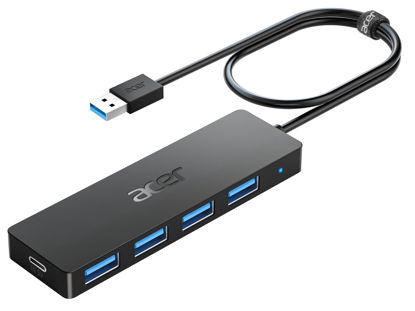 Picture of Acer USB Hub 4 Ports, Multiple USB 3.0 Hub, USB A Splitter for Laptop with USB C Power Port, USB Extender for A Port Laptop, Windows, Linux, Acer PC and More (2ft)