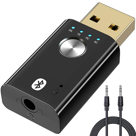 Picture of YamPort 4 in 1 USB Bluetooth 5.1 Transmitter Receiver for TV, Portable Wireless Bluetooth Adapter with Microphone, 3.5mm Jack Audio Bluetooth Transmitter for PC, Sound Card, Car, Headphones, Speakers