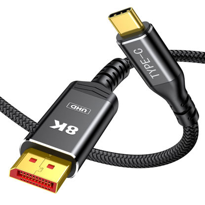 Picture of Capshi 8K USB C to DisplayPort 1.4 Cable 6FT (4K@144Hz, 2K@240Hz), Thunderbolt 4/3 to Display Port (DP) Cord for iPhone 15, MacBook Pro/Air 2023, iPad, Galaxy, Surface, XPS, 32.4Gbps (Black)