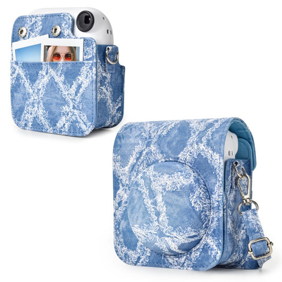 Picture of Rieibi Camera Case Compatible with Fuji Instax Mini 12 - Polaroid Instax 12 Carry Case for Fujifilm Instax Mini 12 Instant Camera - Fuji mini 12 Bag Cover with Strap - Denim Blue