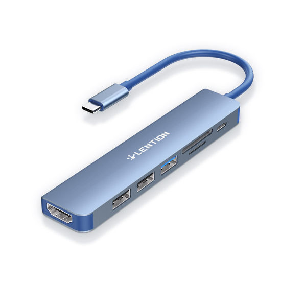 Picture of LENTION USB C Hub with 100W Charging, 4K HDMI, Dual Card Reader, USB 3.0 & 2.0 Compatible 2023-2016 MacBook Pro, New Mac Air/Surface, Chromebook, More, Stable Driver Adapter (CB-CE18,Blue)