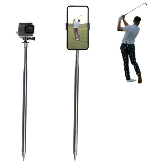 Picture of Golf Monopod Selfie Stick, Portable Phone Camera Spike Stake for Recording Your Golf Swing, Golf Phone Holder for Training Aid, Golf Swing Camera Pole Mount