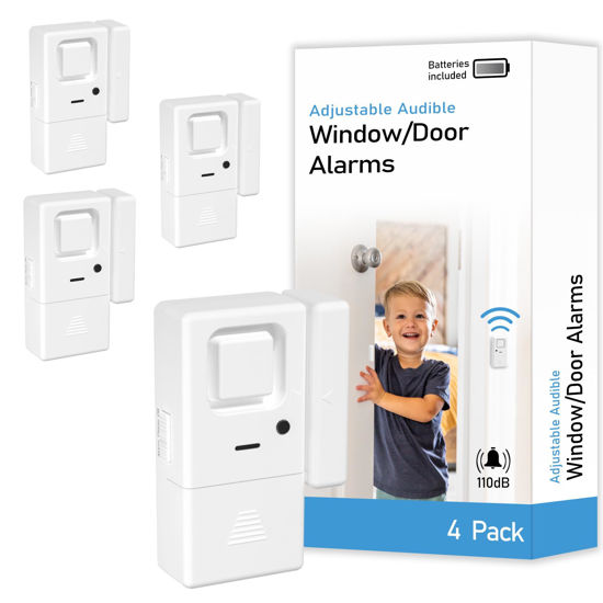 Picture of Door Window Alarms - 4 Pack - Adjustable Volume, Chime/Alarm, Wireless, Door Window Alarm Sensor for Home Security, Kids Safety, Door Open Alert Security Alarm for Home, Apartment and more, by Rosmila