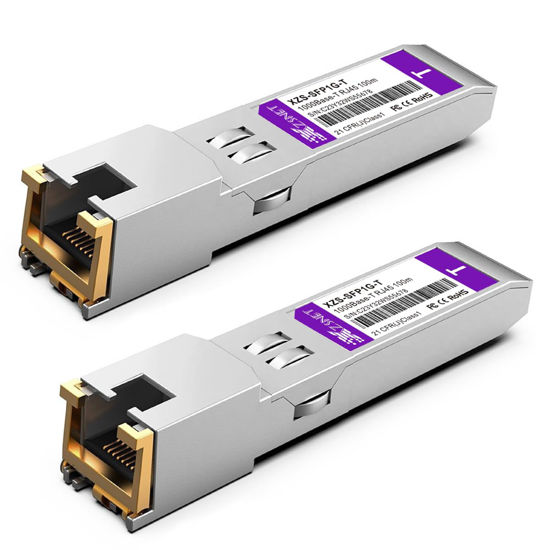 Picture of XZSNET 1000BASE-T SFP Transceiver, SFP to RJ45, 1.25G Copper SFP to Ethernet Module Compatible with Cisco GLC-T/SFP-GE-T, Ubiquiti UniFi UF-RJ45-1G, Mikrotik, Meraki, Netgear, D-Link and More, 2 Pack