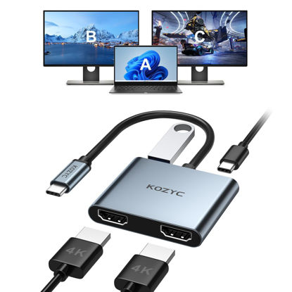 Picture of USB C to Dual HDMI Adapter 4K@30Hz, KOZYC USB C Hub Multiport Adapter with 2xHDMI, USB 3.0, 100W PD, Support USB C to HDMI Splitter Extended Display for MacBook Pro (MST is not Supported on MacOS)