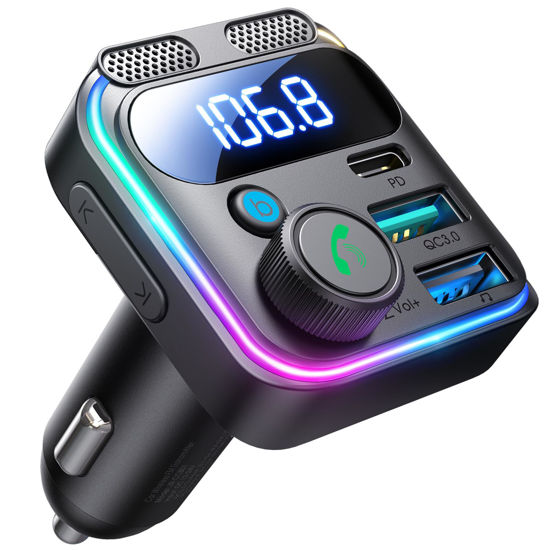 Picture of JOYROOM Bluetooth 5.3 FM Transmitter Car Adapter [Stronger Dual Mics & HiFi Deep Bass Sound] 48W PD & QC 3.0 USB C Car Charger Cigarette Lighter Adapter Hands-Free Calling Radio Support USB Drive