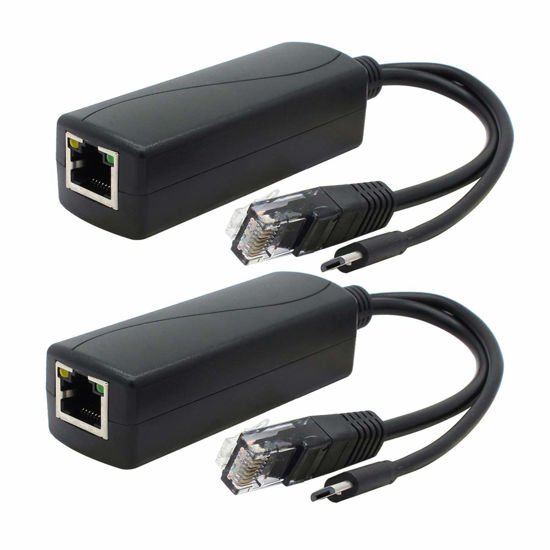 Picture of ANVISION 2-Pack Gigabit PoE Splitter, 48V to 5V 2.4A Micro USB Ethernet Adapter, Compatible with Raspberry Pi 3B+, IP Camera and More