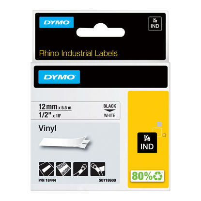 Picture of DYMO Rhino Industrial Vinyl Labels, 1/2", Black Print on White Tape