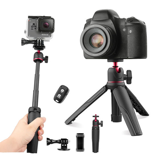 Picture of Eicaus Mini Selfie Stick Tripod for Gopro, Small Camera Tripod with Remote and Adapters for Gopro Hero 10 9 8 7 6 5 DJI Osmo Action AKASO, Portable Webcam Stand for iPhone 15/14/13 and Android Black