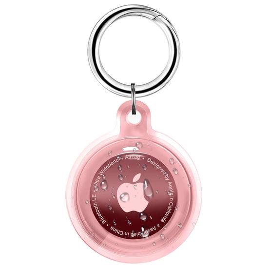 Picture of Foweroty IPX8 Waterproof Airtag Holder, Apple Airtags with Keychain, Air Tag Case for Luggage, Dog Collar, Keys, Anti-Scratch Full Body Protective Air Tags Holder,Clear Pink