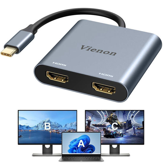 Picture of vienon USB C to Dual HDMI Adapter 4K@60hz, Type C to HDMI Splitter for 2 Monitors, (Thunderbolt 3/4) USB C to Dual HDMI Hub Extend Display for MacBook Air/Pro, Dell XPS, HP and More