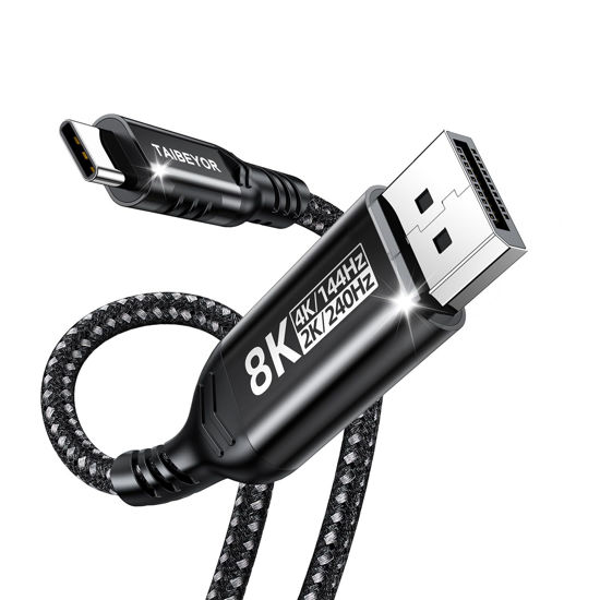 Picture of USB C to DisplayPort 1.4 Cable 8K@60Hz 4K@240Hz 2K@240Hz Thunderbolt 4/3 to DisplayPort,Type C to DP 1.4 32.4Gbps Braided Compatible with iPhone 15,MacBook Pro/Air,iPad,Mac Mini,iMac,Surface (3.3FT)