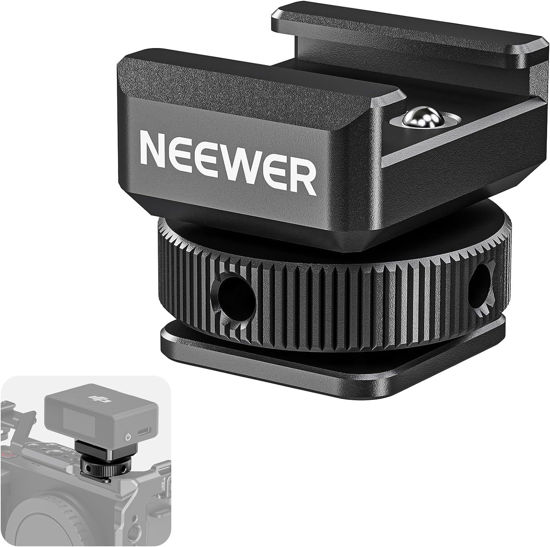 Picture of NEEWER 2PCS Cold Shoe Mount Adapter Compatible with DJI Hollyland Rode Wireless Lavalier Microphone Receiver, Anti Drop Mic Accessories with Retractable Pins, Metal Camera Cage Mount Adapter, UA030