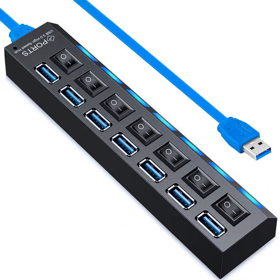 Picture of USB Hub 3.0, VIENON 7-Port USB Extender USB Splitter with Independent LED Switches Multi USB Port Hub for Laptop, PC, MacBook, Mac Pro, Mac Mini, iMac, Surface Pro and More USB Devices-2FT