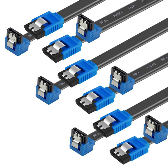 Picture of BENFEI SATA Cable III, 6 Pack SATA Cable III 6Gbps 90 Degree Right Angle with Locking Latch 18 Inch for SATA HDD, SSD, CD Driver, CD Writer - Blue