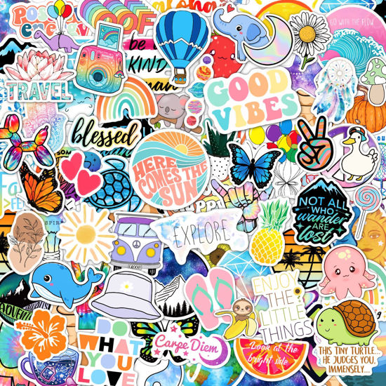 Picture of 120 Pcs Preppy Stickers, Summer Stickers for Water Bottles Girls, Laptop Accessory Waterproof, Cute Decals for Phone Waterbottle MacBook Cup, Summer Themed Stickers for Teens