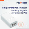 Picture of Poe Texas PoE Injector - Single Port Power Over Ethernet Passive PoE Adapter - 10/100/1000 Gigabit Data with Integrated 48V 15W Power Supply - Plug & Play Home Office, Tablets, VoIP Phone, WiFi AP