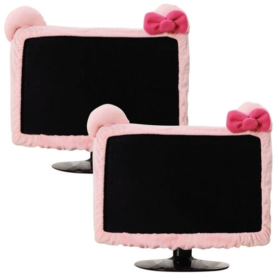 Picture of 2 Pcs Computer Monitor Cover with Cat Ear Furry Pink Kawaii Elastic Monitor Dust Cover Dustproof Cover for PC TV Laptop LCD Screen (17 - 24 Inch)