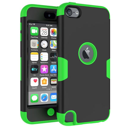 Picture of Callyue iPod Touch Case Compatible Apple iPod Touch 5th 6th & 7th Generation , PC + Silicone 2-in-1 Cover Protective Case for iPod Touch 7 / 6 / 5 - Black + Grass Green