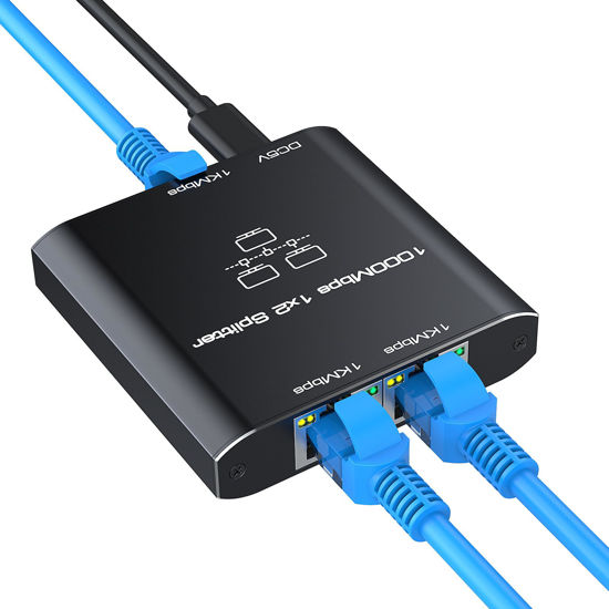 Picture of Ethernet Splitter 1 to 2, High Speed Gigabit 1000Mbps, LAN Network Splitter with USB Power Cable, Gigabit RJ45 Internet Ethernet Splitter for Cat 5/5e/6/7/8 Cable [2 Devices Networked Simultaneously]