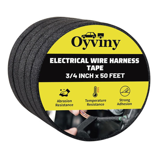 Picture of Oyviny 5 Rolls Electrical Wiring Harness Tape 3/4 Inch x 50 FT Self-Adhesive Wire Harness Cloth Tape for Automobile Electrical Engine Wire harnessing Noise Dampening, Speaker Wiring Harness Cloth Tape