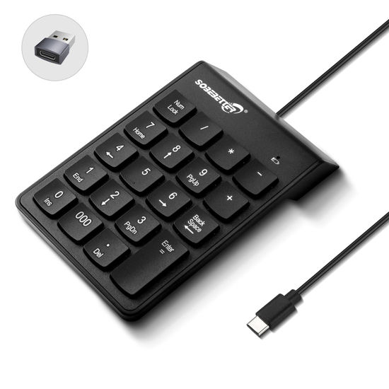 Picture of Huifen Type C Number Pad, USB 19 Keys Mini Number Keyboard Plug & Play Financial Accounting Numpad Office Home Portable Slim Numeric Keypad for Laptop Phone PC Tablet Notebook (Black)